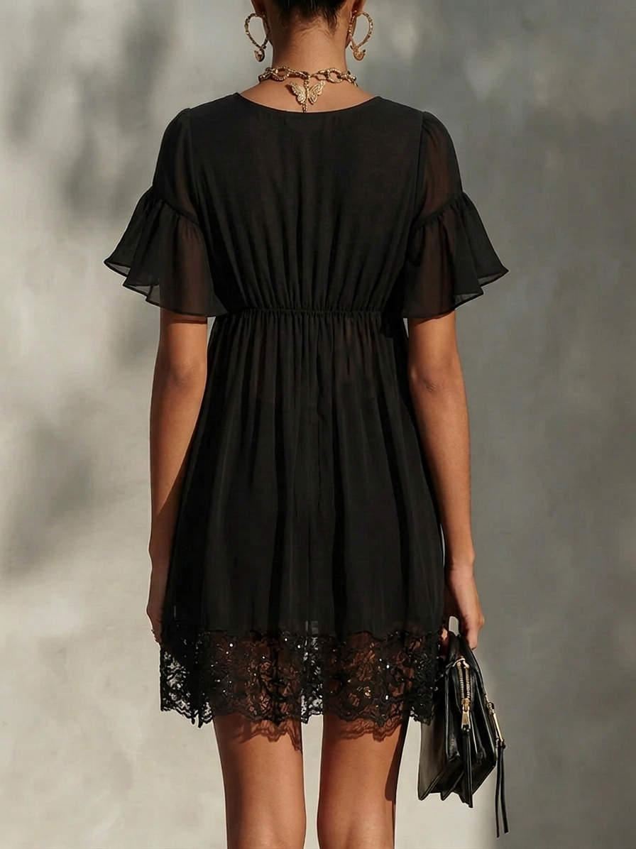Sanya | Mini Dress with Lace Trim, Zipper Closure
