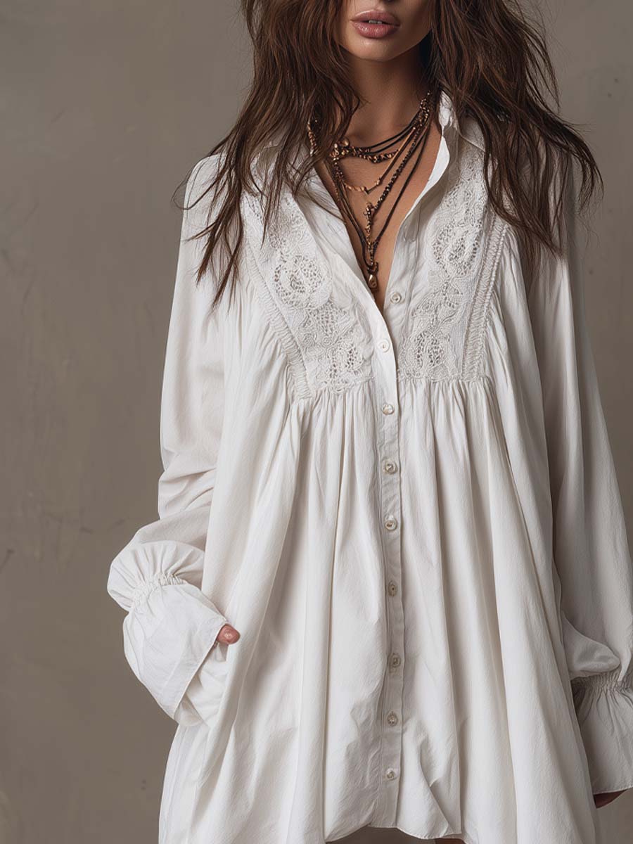 Anastasia | Retro-style Lace Irregular Hem Long-sleeved Mini Dress