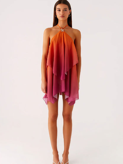 Ombré Mesh Halter Dress