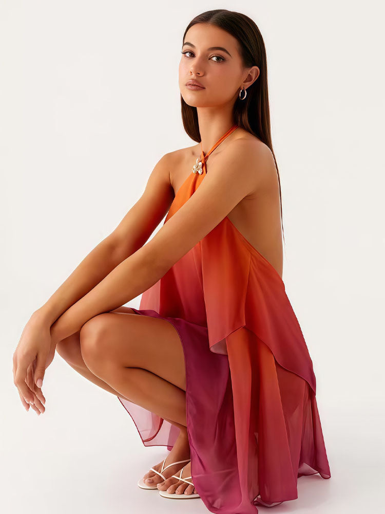 Ombré Mesh Halter Dress