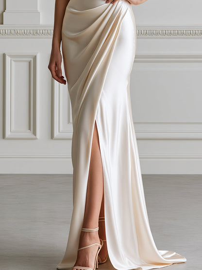 One Shoulder Draped Mermaid Maxi Evening Dress