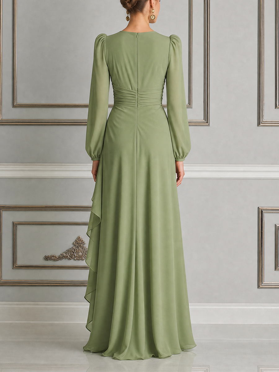 Green Dress Fall Wrap Ruffle Slit Maxi Dress