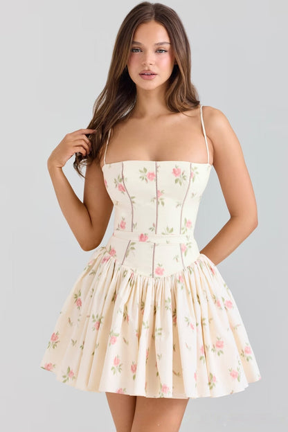Floral Print Corset A-Line Mini Dress