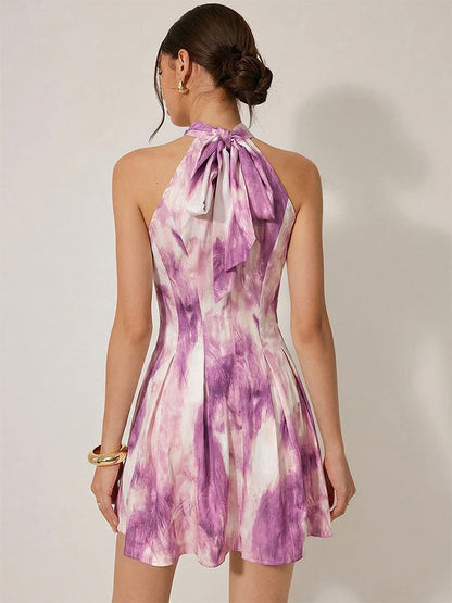 Sleeveless dress, halter neck A-line skirt for spring and summer