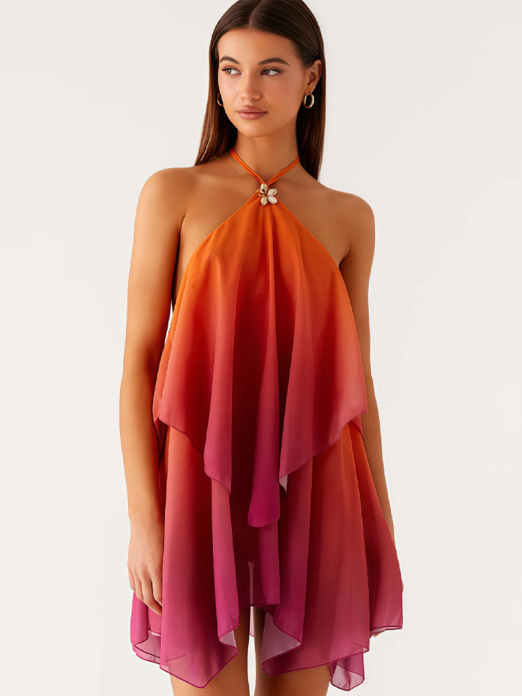 Ombré Mesh Halter Dress