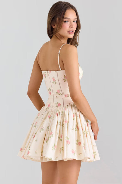 Floral Print Corset A-Line Mini Dress
