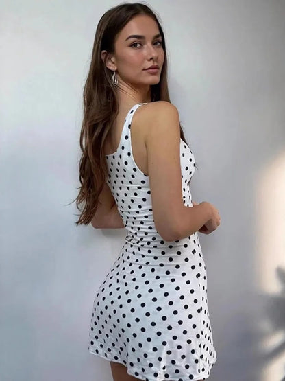 Polka Dot Tie-Front Bodycon Mini Dress