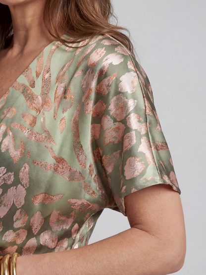 Nadège™| Abstract Print V Neck Twist Waist Midi Dress