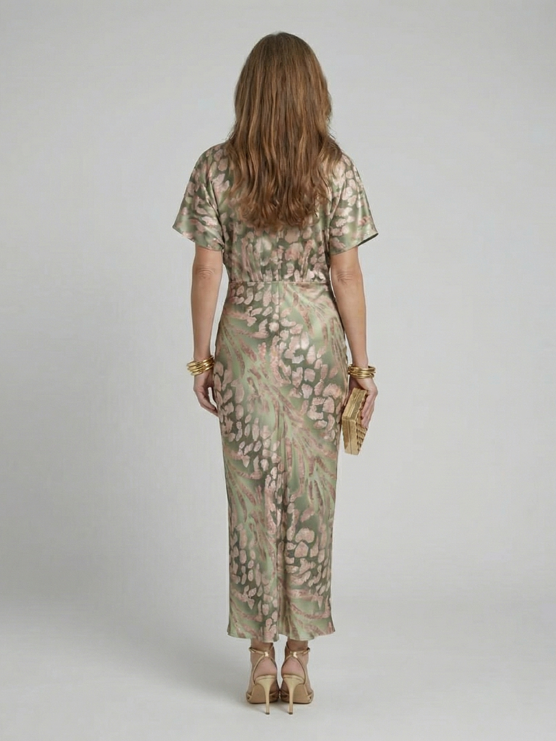 Nadège™| Abstract Print V Neck Twist Waist Midi Dress