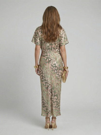 Nadège™| Abstract Print V Neck Twist Waist Midi Dress