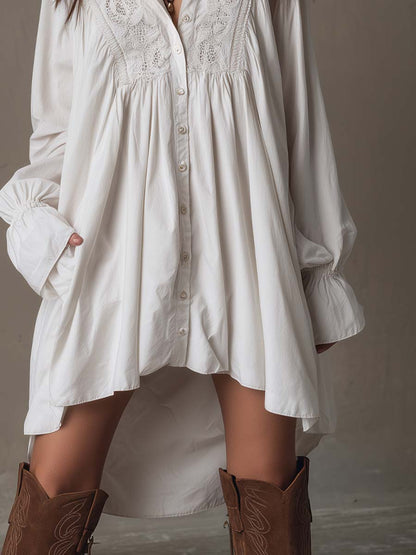 Anastasia | Retro-style Lace Irregular Hem Long-sleeved Mini Dress