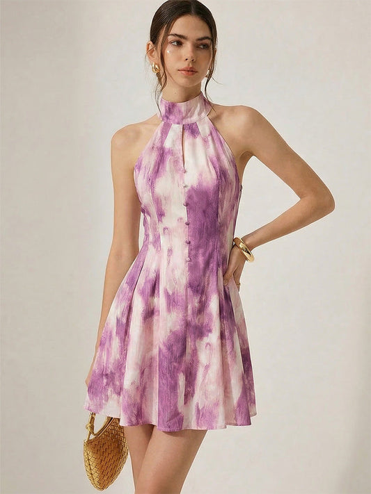 Sleeveless dress, halter neck A-line skirt for spring and summer