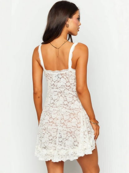 Women's Floral Lace Ruffle Slip Mini Dress