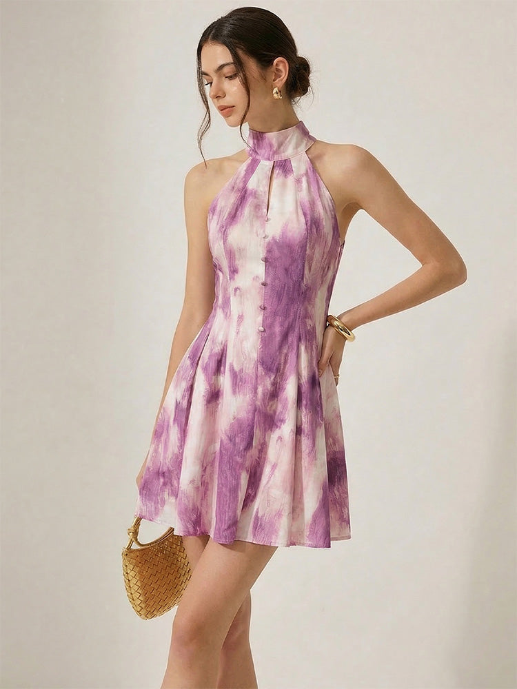 Sleeveless dress, halter neck A-line skirt for spring and summer