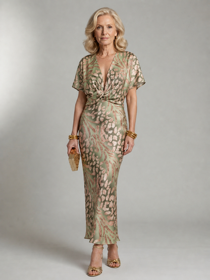 Nadège™| Abstract Print V Neck Twist Waist Midi Dress