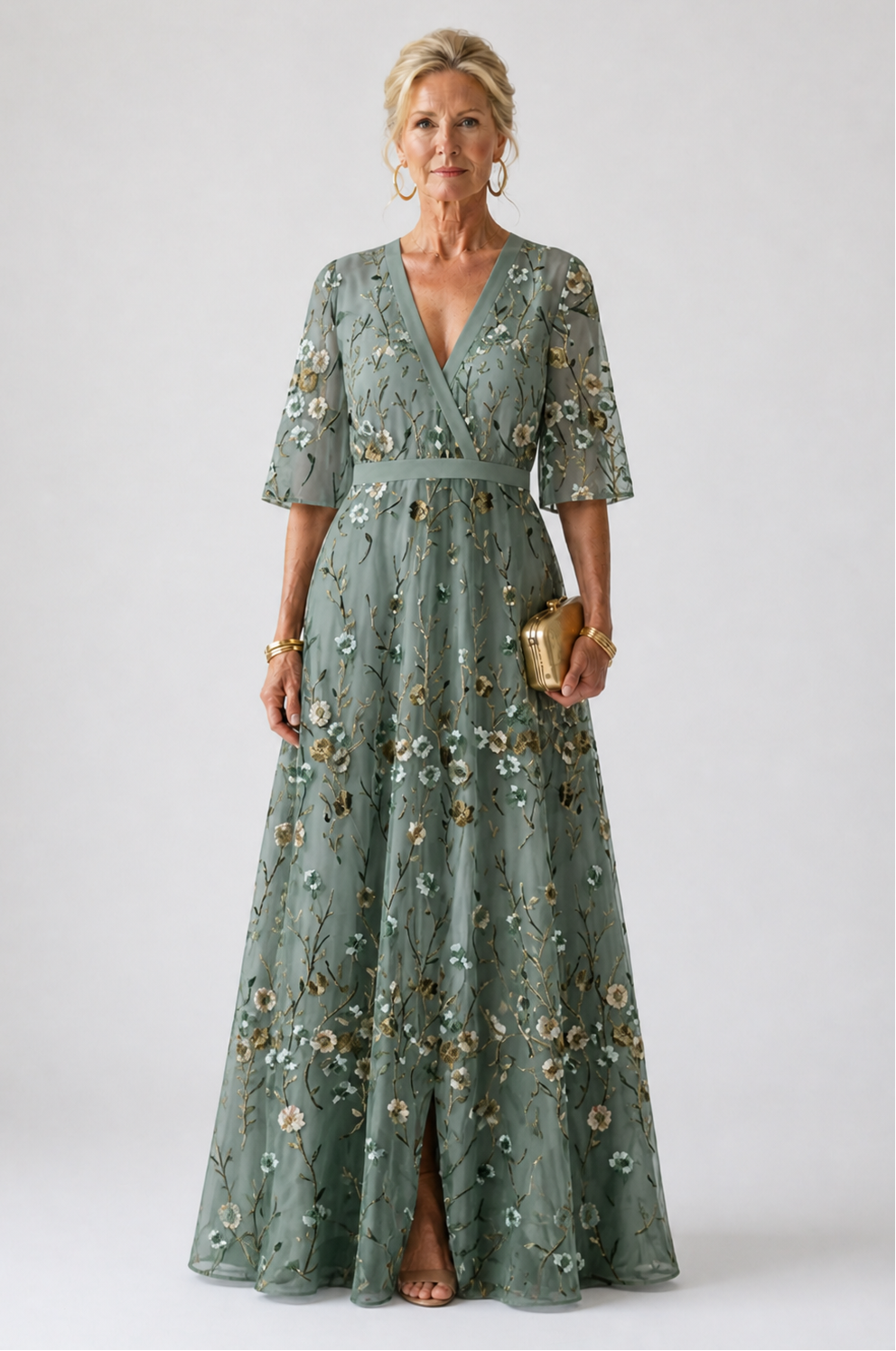 Nadège™ | Floral V Neck Short Sleeve Maxi Dress