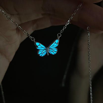 Luminous Dream Blue Butterfly Necklace