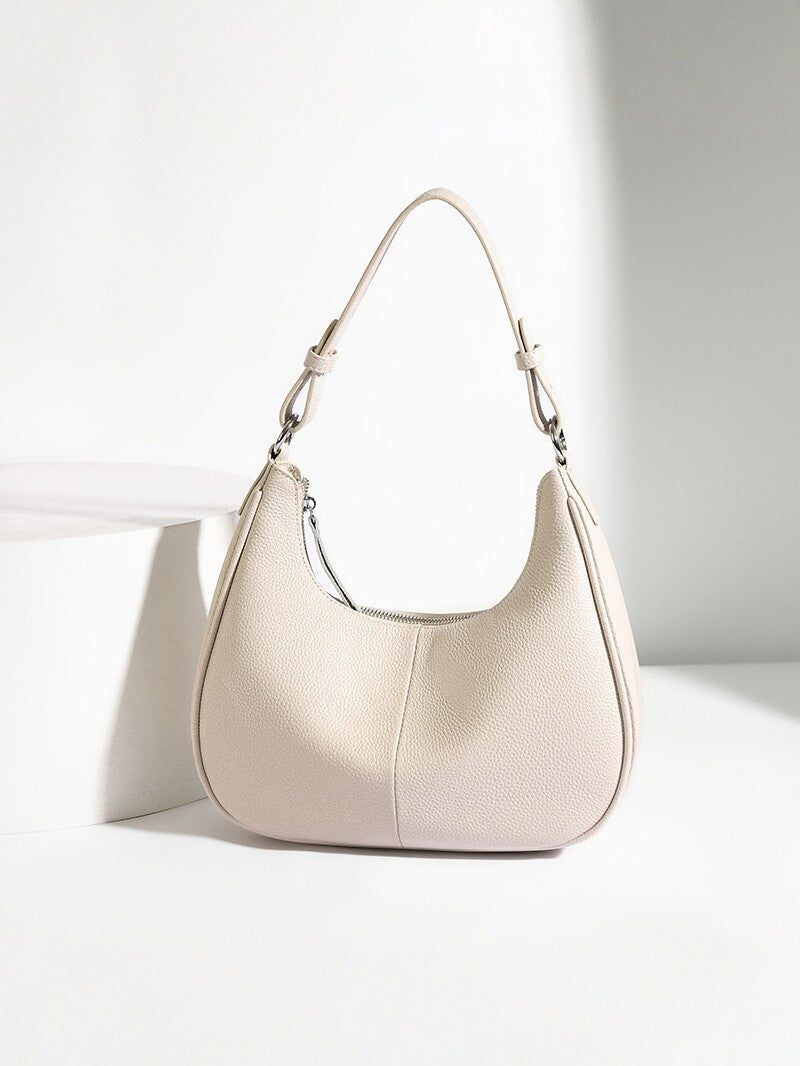 Women’s Genuine Leather Shell Shoulder Bag – Classic Zip Handbag in 3 Colours