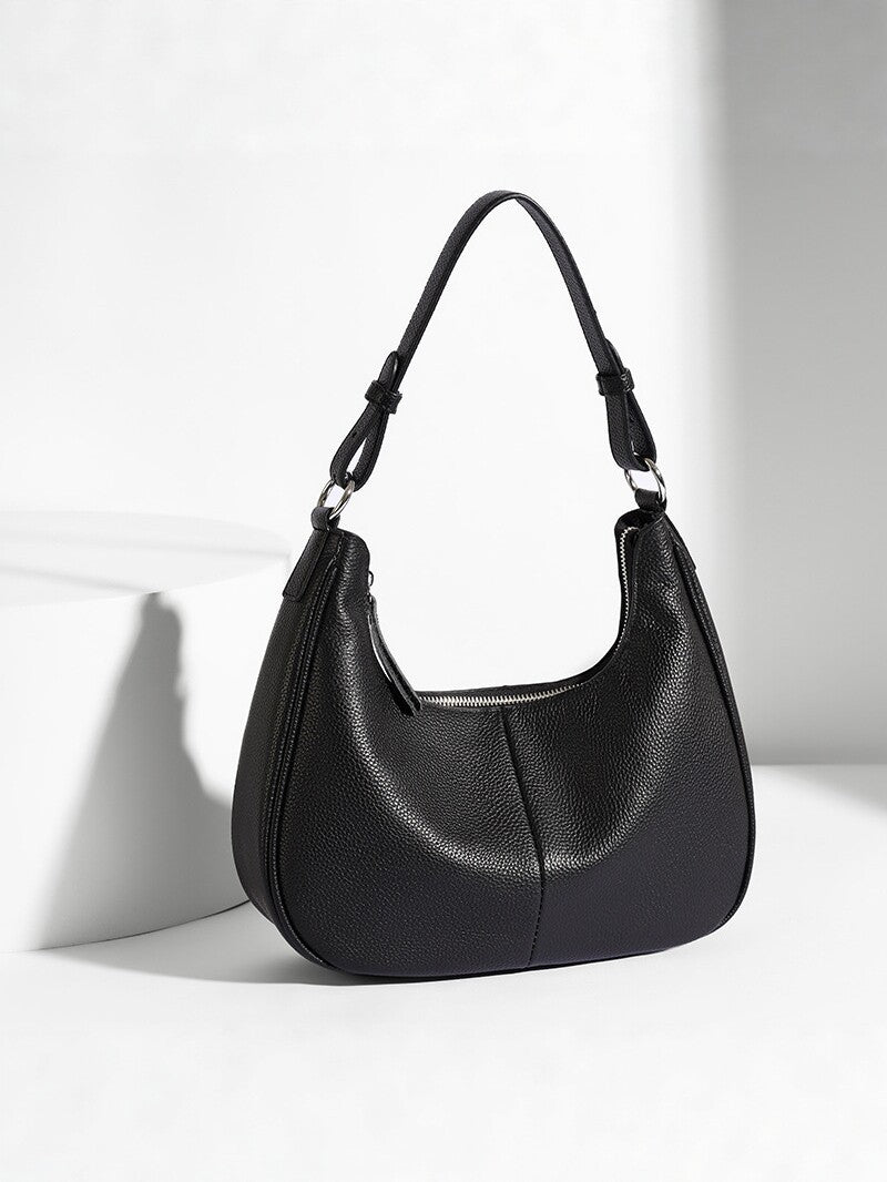 Women’s Genuine Leather Shell Shoulder Bag – Classic Zip Handbag in 3 Colours