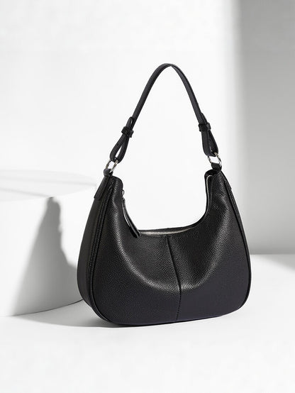 Women’s Genuine Leather Shell Shoulder Bag – Classic Zip Handbag in 3 Colours