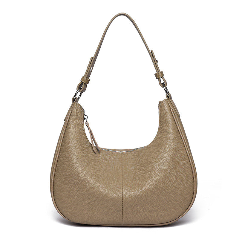 Women’s Genuine Leather Shell Shoulder Bag – Classic Zip Handbag in 3 Colours