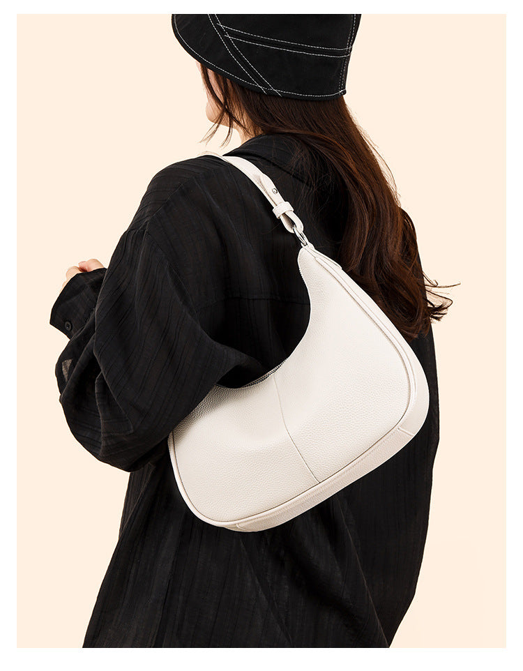 Women’s Genuine Leather Shell Shoulder Bag – Classic Zip Handbag in 3 Colours