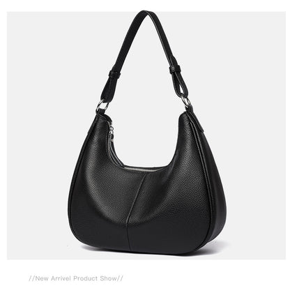Women’s Genuine Leather Shell Shoulder Bag – Classic Zip Handbag in 3 Colours