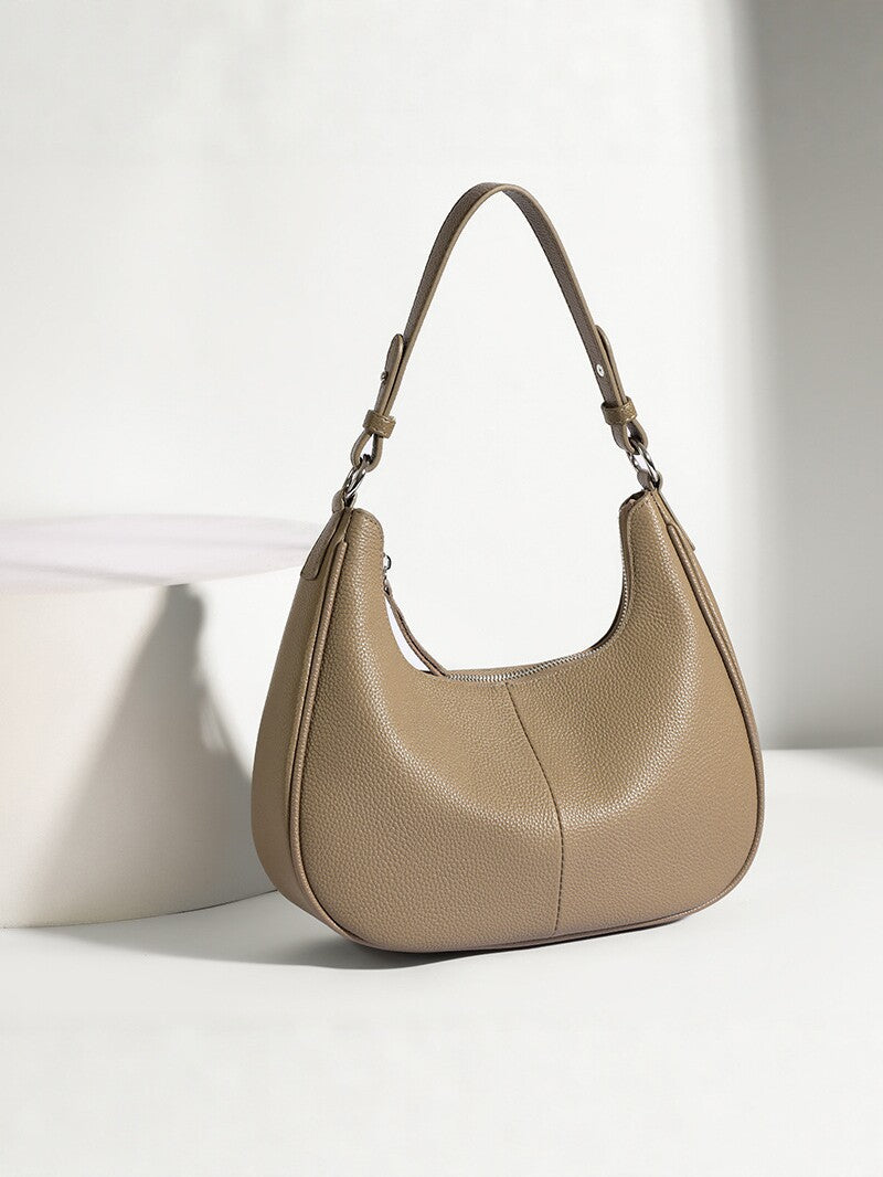 Women’s Genuine Leather Shell Shoulder Bag – Classic Zip Handbag in 3 Colours