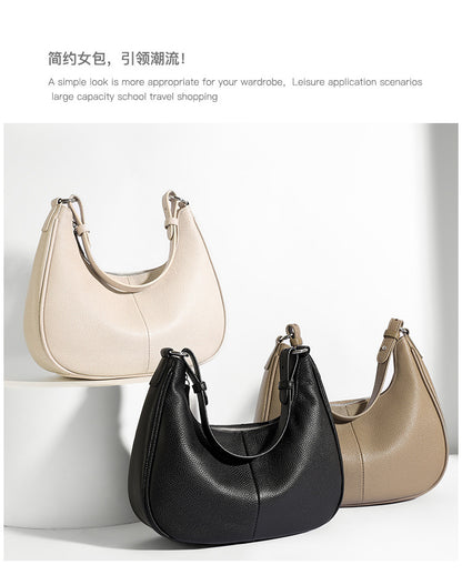 Women’s Genuine Leather Shell Shoulder Bag – Classic Zip Handbag in 3 Colours
