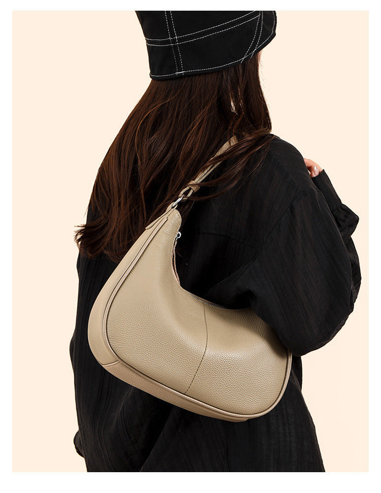 Women’s Genuine Leather Shell Shoulder Bag – Classic Zip Handbag in 3 Colours