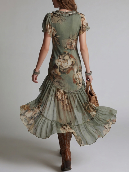 Nina | Vintage Floral Ruffle Dress