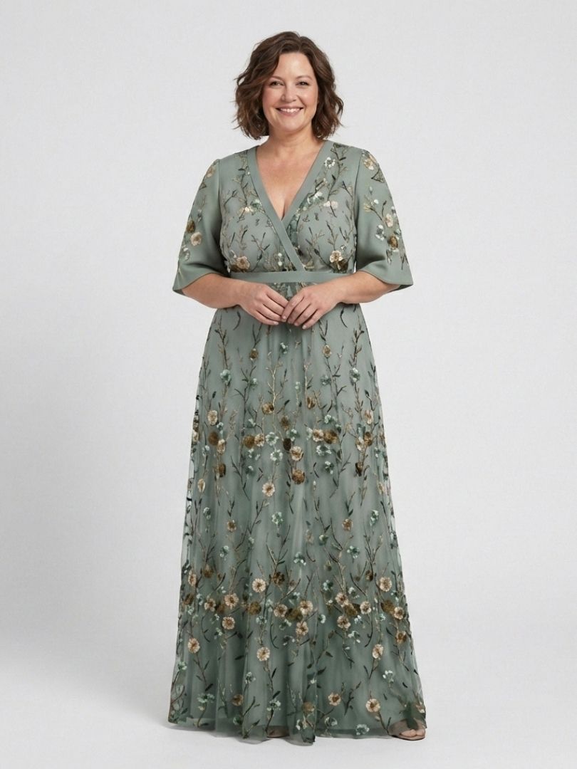 Nadège™ | Floral V Neck Short Sleeve Maxi Dress