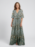 Nadège™ | Floral V Neck Short Sleeve Maxi Dress