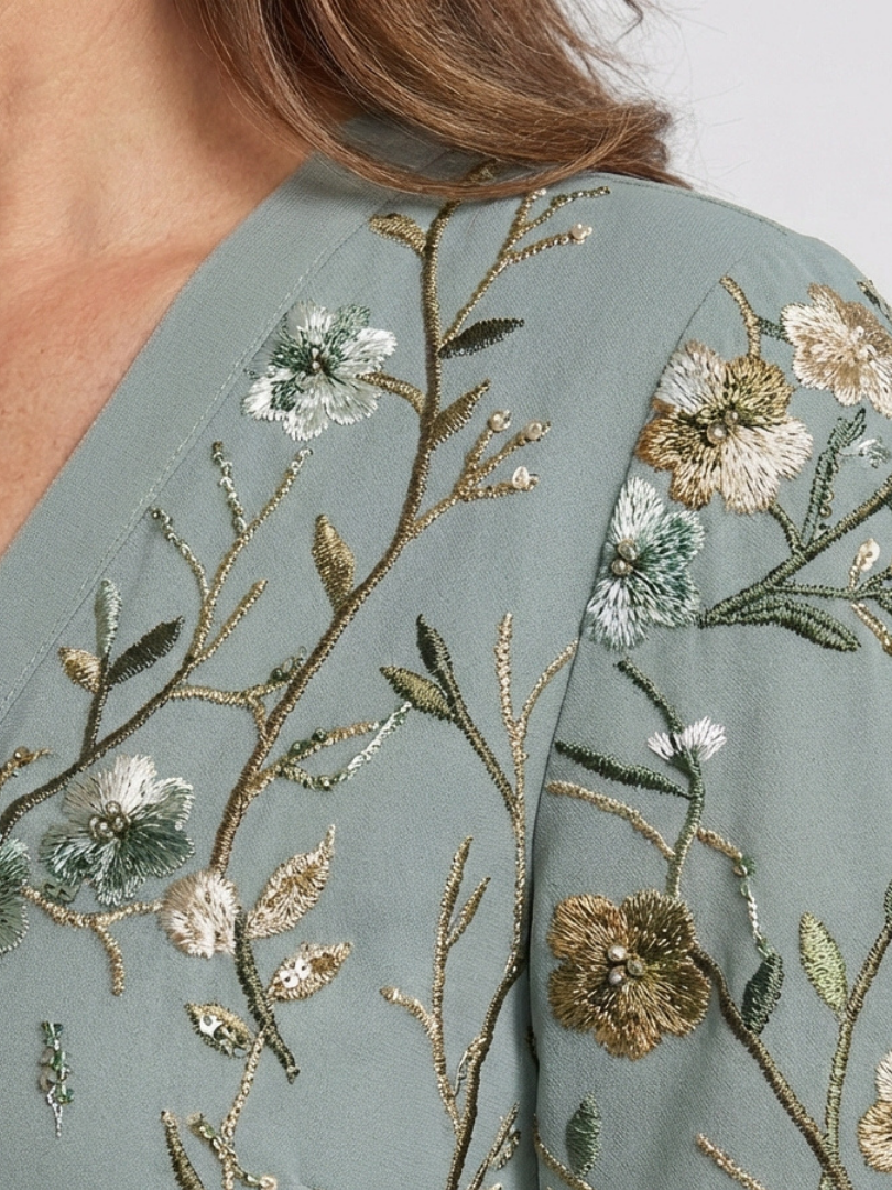 Nadège™ | Floral V Neck Short Sleeve Maxi Dress
