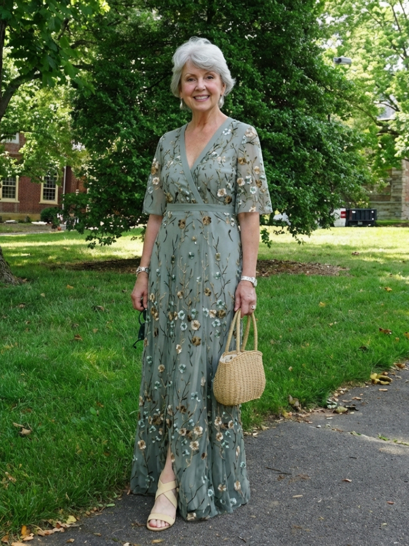 Nadège™ | Floral V Neck Short Sleeve Maxi Dress