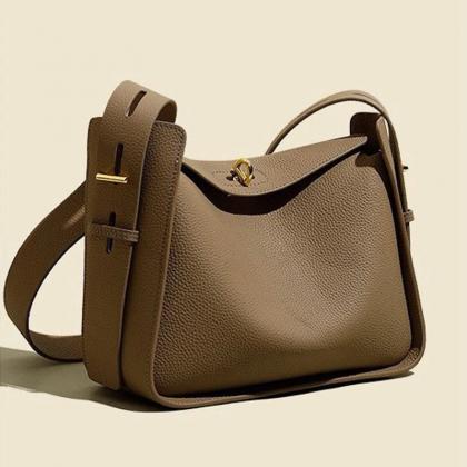 Leather Crossbody Bag With Adjustable Strap, Brown